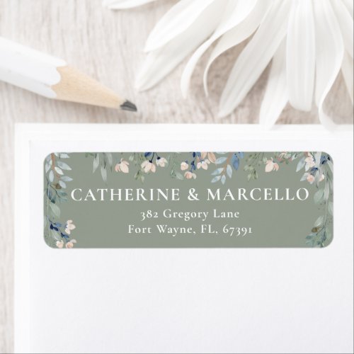 Floral Cascade Sage Green Wedding Return Address Label