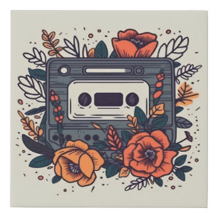 Floral Cassette Tape Faux Canvas Print