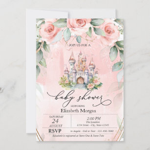 Floral Castle Pink Roses Baby Shower  Invitation