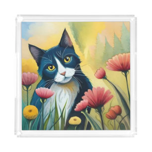 FLoral cat  Acrylic Tray