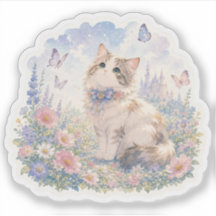 Floral Cat and Butterflies Sticker