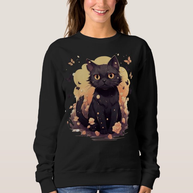 Floral Cat Butterflies Aesthetic Girls Women Graph Sweatshirt (Front)