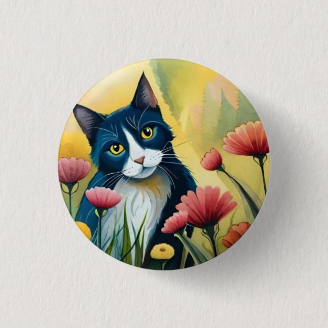 FLoral cat  Button (Front)