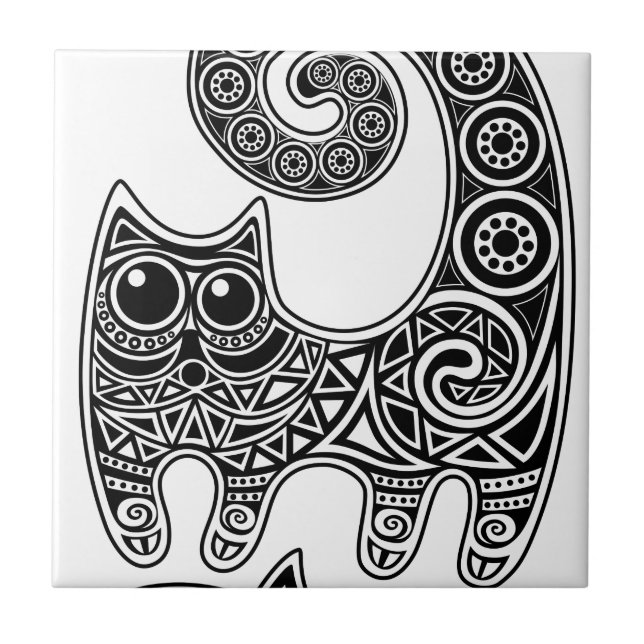 Floral Cat Ceramic Tile (Front)