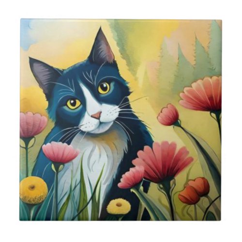 FLoral cat  Ceramic Tile