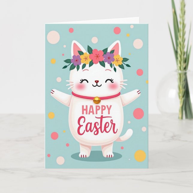 Floral Cat Easter Card (Front)