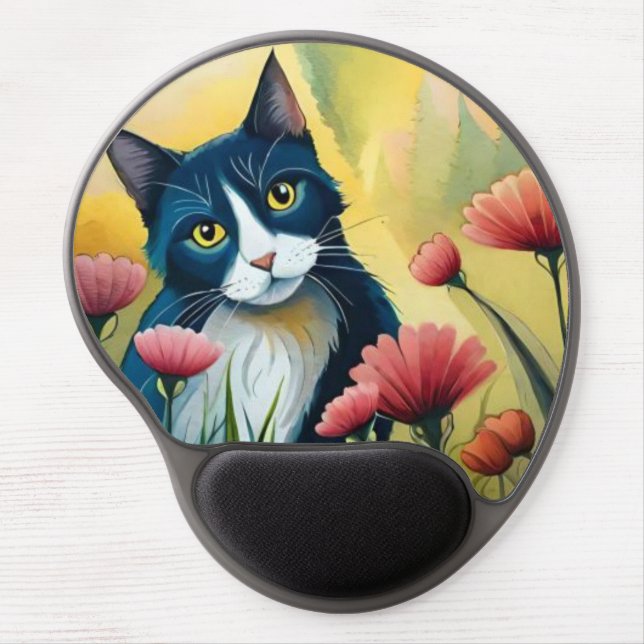 FLoral cat  Gel Mouse Pad (Front)
