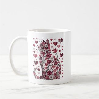 Floral Cat Heart Romantic Aesthetic Love Art Coffee Mug