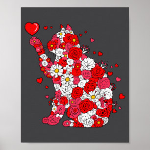 Floral Cat Heart Valentines Day Meow Kitty Kitten  Poster