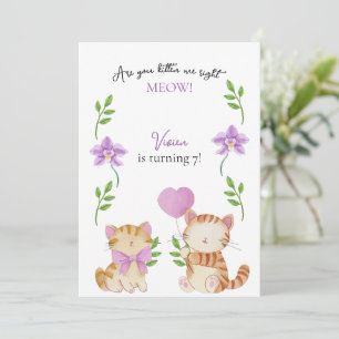 Floral Cat Kids Birthday Party Invitation