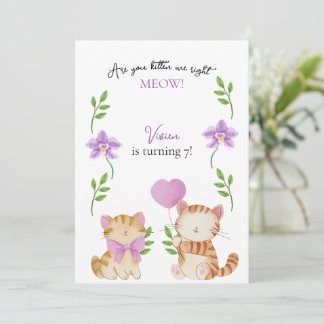 Floral Cat Kids Birthday Party Invitation