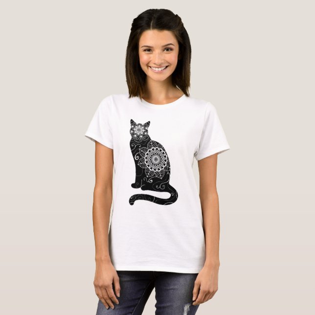 Floral Cat Mandala T-Shirt (Front Full)