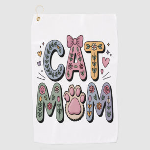 Floral Cat Mom with Paw Print Golf Towel