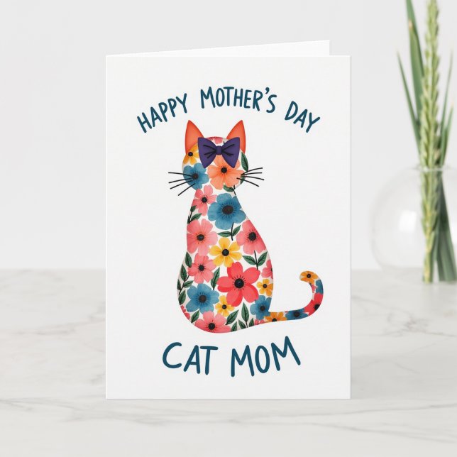 Floral Cat Moms Day Card (Front)