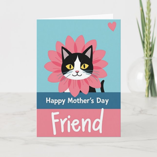Floral Cat Mothers Day Friend Card (Front)
