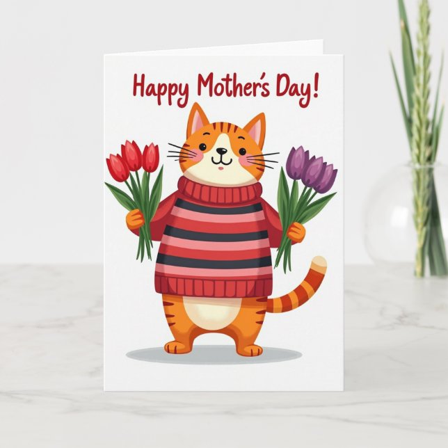 Floral Cat Mothers Day Wish Card (Front)