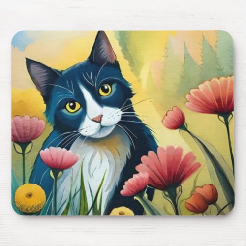 FLoral cat  Mouse Pad