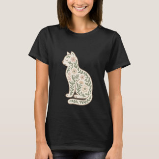 Floral Cat Shirt –Pastel Botanical Kitty Silhoutte