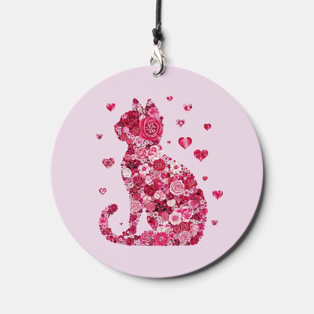 Floral Cat Silhouette ArtFaux Wrapped Canvas Print Wind Chime (Front)