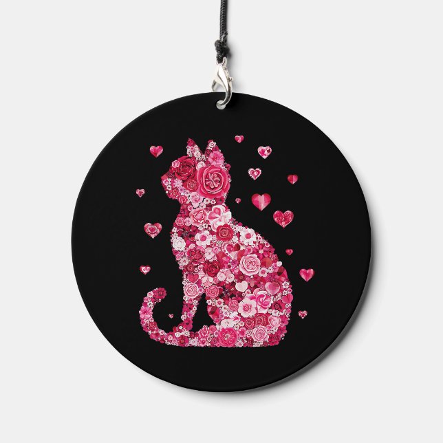 Floral Cat Silhouette ArtFaux Wrapped Canvas Print Wind Chime (Front)
