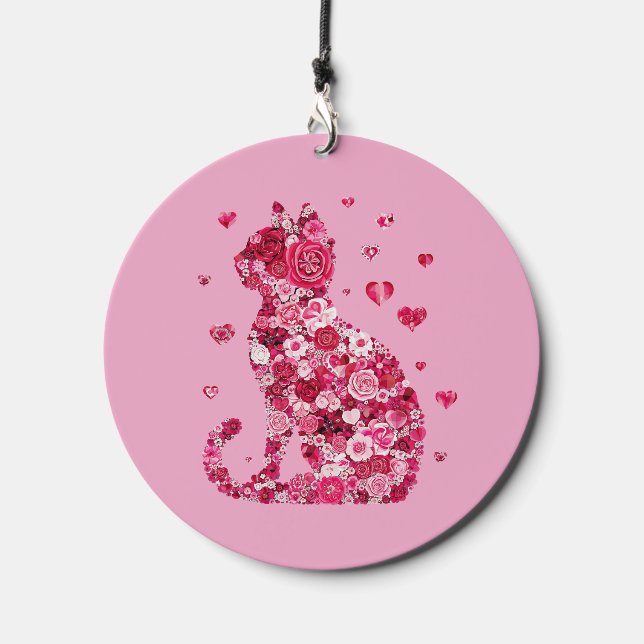 Floral Cat Silhouette ArtFaux Wrapped Canvas Print Wind Chime (Front)