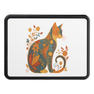 Floral Cat Silhouette � Colorful Vintage Botanical Hitch Cover