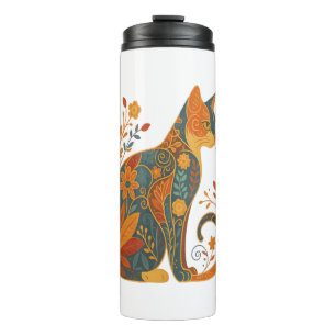 Floral Cat Silhouette � Colorful Vintage Botanical Thermal Tumbler