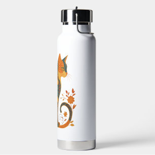 Floral Cat Silhouette � Colorful Vintage Botanical Water Bottle