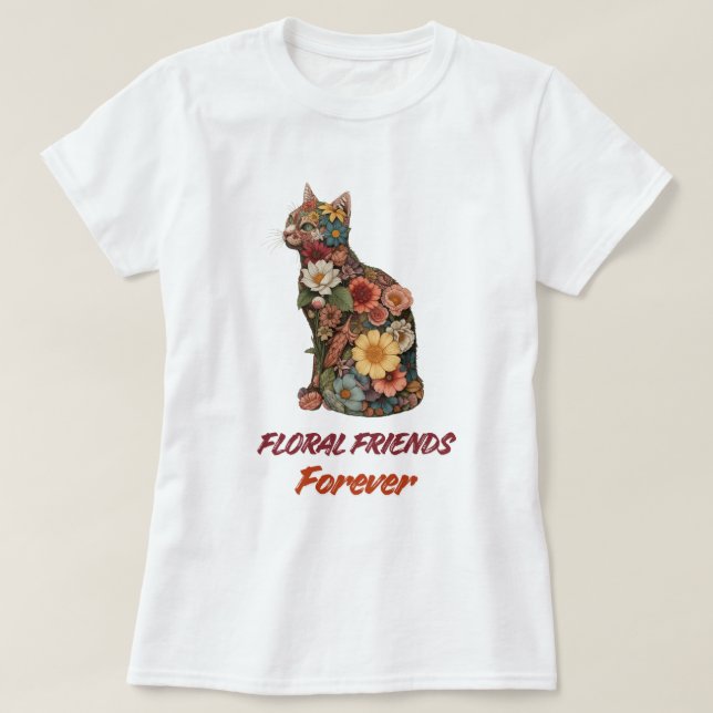 Floral Cat T-Shirt | Cute Flower Kitty Design  (Design Front)
