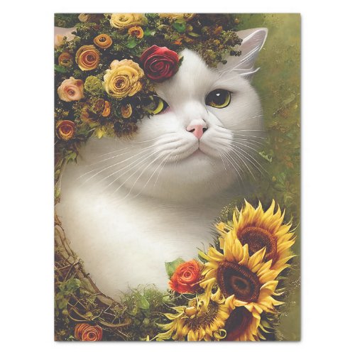 Floral Cat Tissue Paper For Decoupage Or Collage