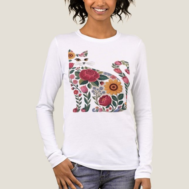 Floral cat Tri-Blend shirt (Front)