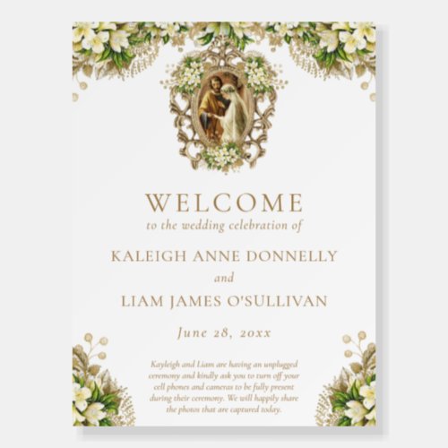 Floral Catholic Church Wedding Welcome Sign