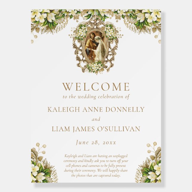 Floral Catholic Church Wedding Welcome Sign (Front)