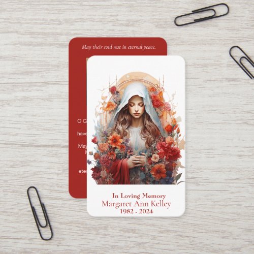 Floral Catholic Holy Mary Prayer Card
