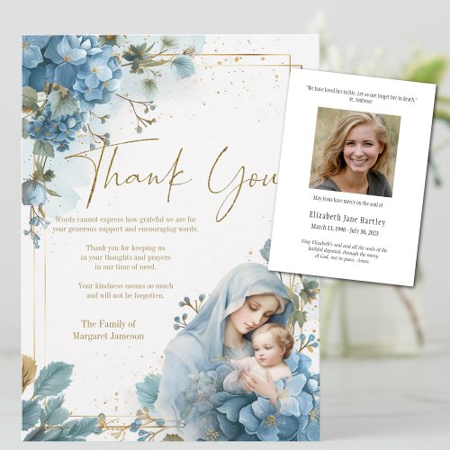 Floral Catholic Mary  Funeral Condolence Sympathy Thank You Card