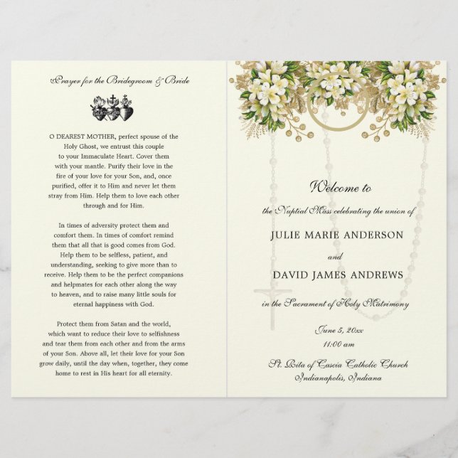 Floral Catholic Wedding Program (Front)