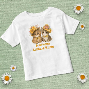 Floral Cats Best friends Yellow Whimsical Cute Toddler T-shirt