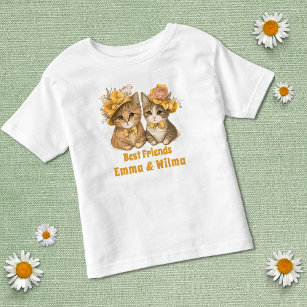 Floral Cats Best friends Yellow Whimsical Cute  Toddler T-shirt