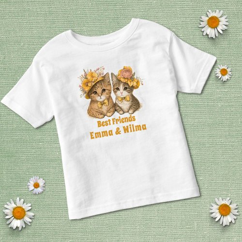Floral Cats Best friends Yellow Whimsical Cute  Toddler T_shirt