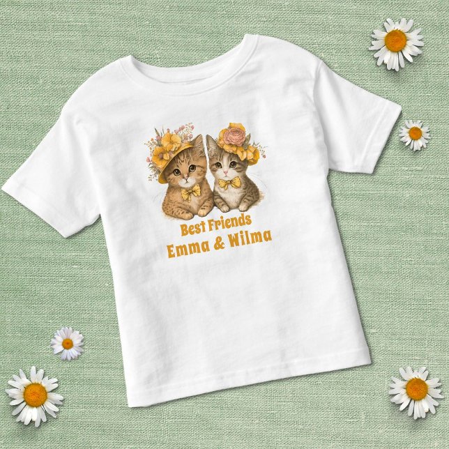 Floral Cats Best friends Yellow Whimsical Cute  Toddler T-shirt (Creator Uploaded)