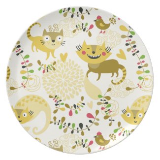 Floral cats dinner plates