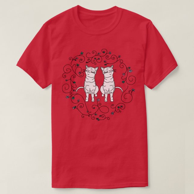 Floral Cats Doodle T-Shirt (Design Front)