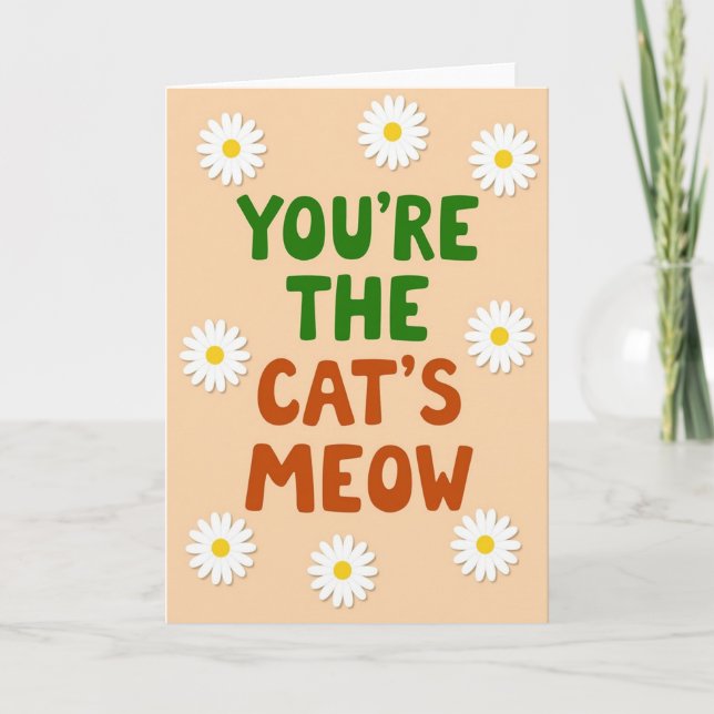 Floral Cats Meow Greeting Card (Front)