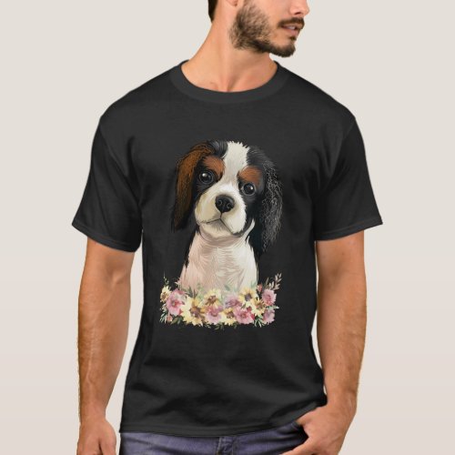 Floral Cavalier King Charles Spaniel T_Shirt