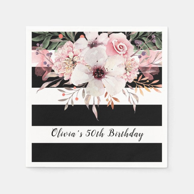 Floral Celebration 50th Birthday Paper Napkin (Front)