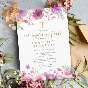 Floral Celebration of Life Christian Funeral Invitation