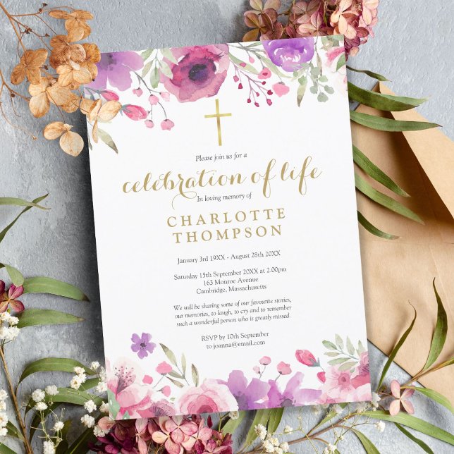 Floral Celebration of Life Christian Funeral Invitation (Creator Uploaded)