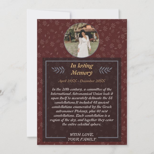 Floral Celebration of Life Invitation – Digital Te (Front)