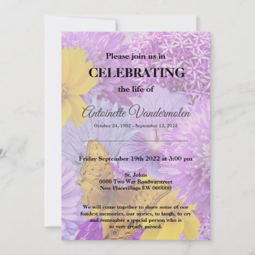 Floral celebration of Life Memorial funeral Invitation