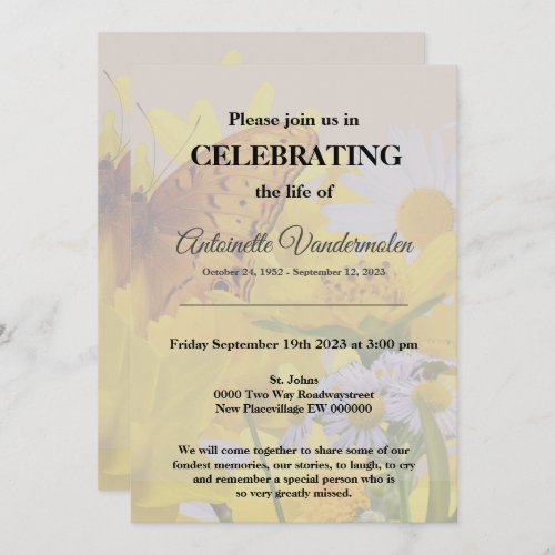 Floral celebration of Life Memorial funeral Invitation